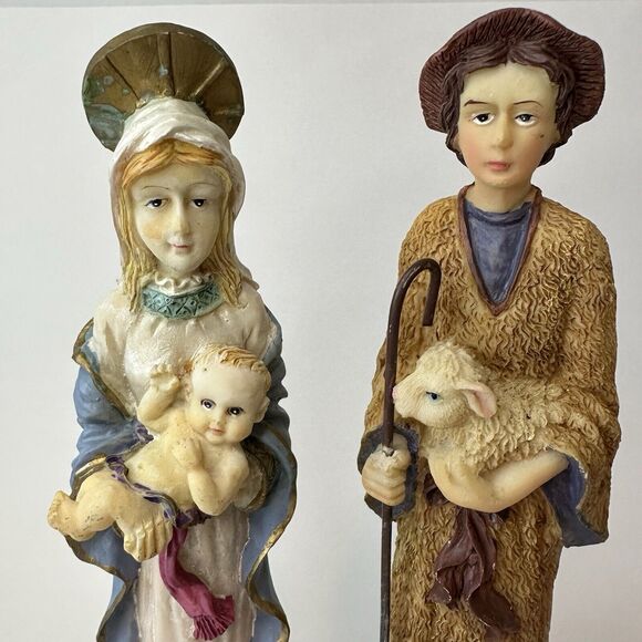 Mary, Joseph, Baby Jesus Christmas Plastic Figurines Set of 2 Slender Religious - Picture 3 of 13